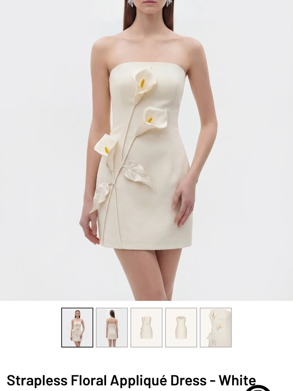 JW PEI Strapless Cream Floral Appliqué Mini Dress